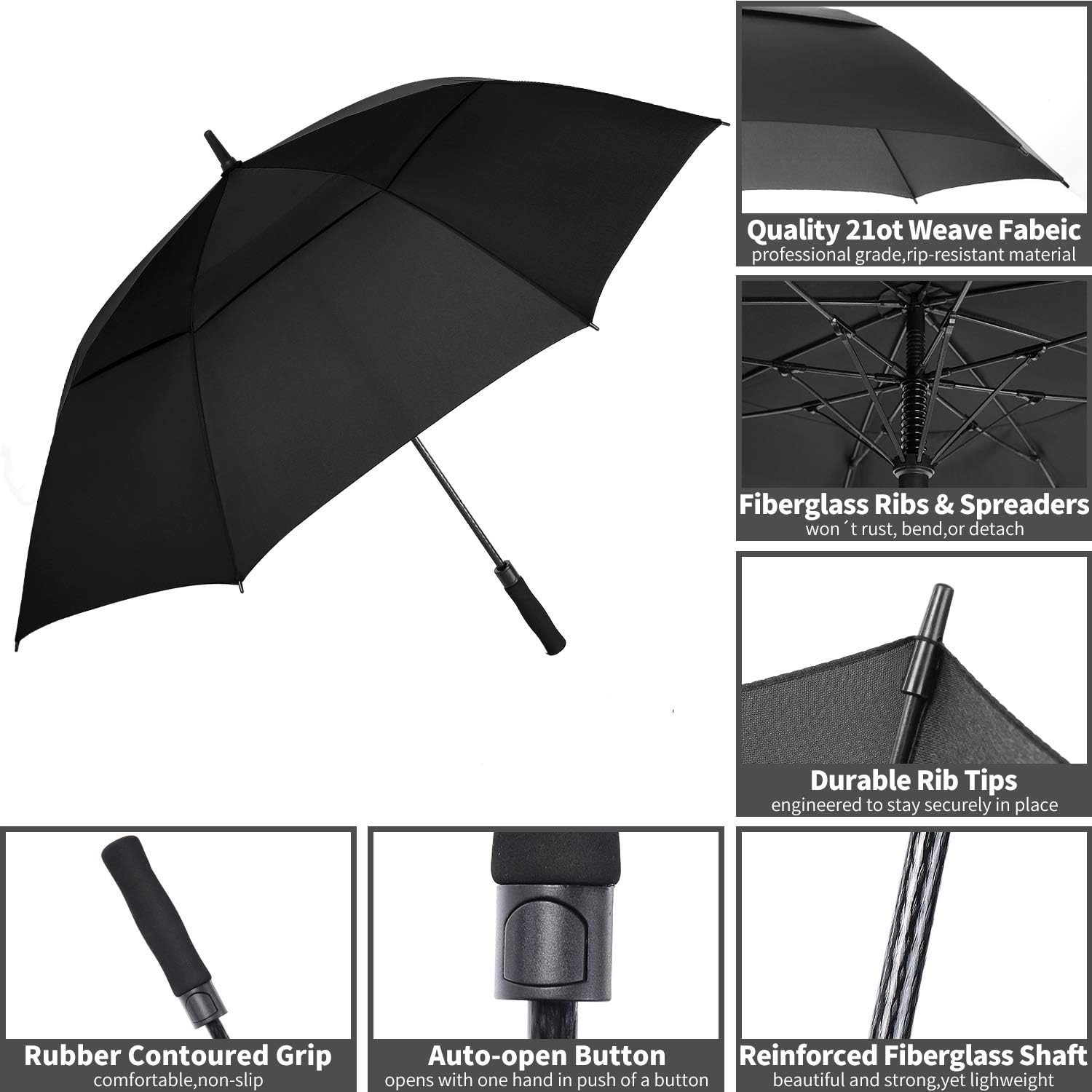 SIEPASA Golf Umbrella - Large 62/68/72 Inch Automatic Open | Windproof, Waterproof Double Canopy