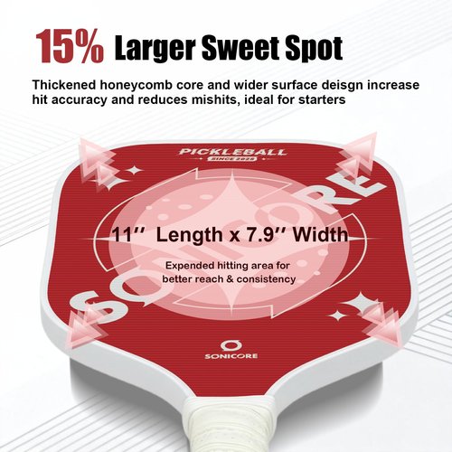 Fiberglass Pickleball Paddle Set -2 Pack, Beginner Kit, 4 Outdoor Balls & Sports Bag for Men & Women | Retro Red | Sonicore