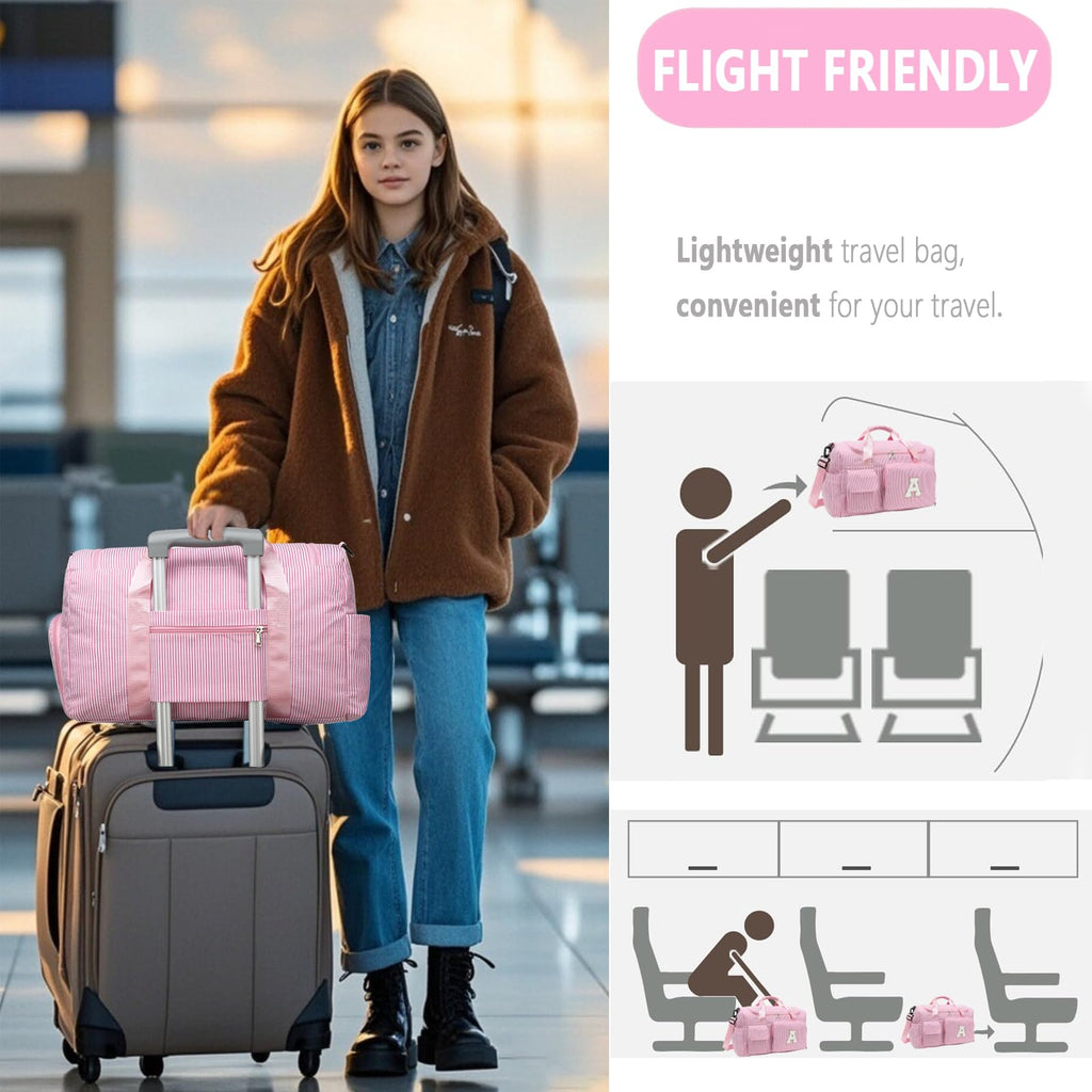 HuiLeo Kids Travel Duffle Bag Dance Bag Gifts for Girls Initial Gym Bag with Shoes Compartment for Women Lightweight Weekender Bags Pink-E