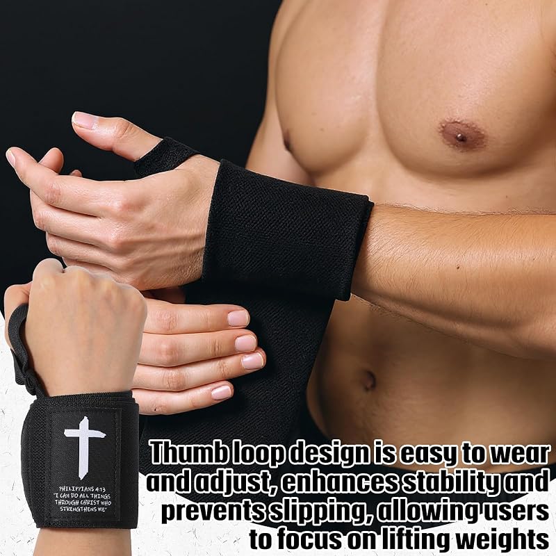 Cross Faith 25 Inch Wrist Wraps for Weightlifting — Adjustable Thumb Loop Straps for Men & Women