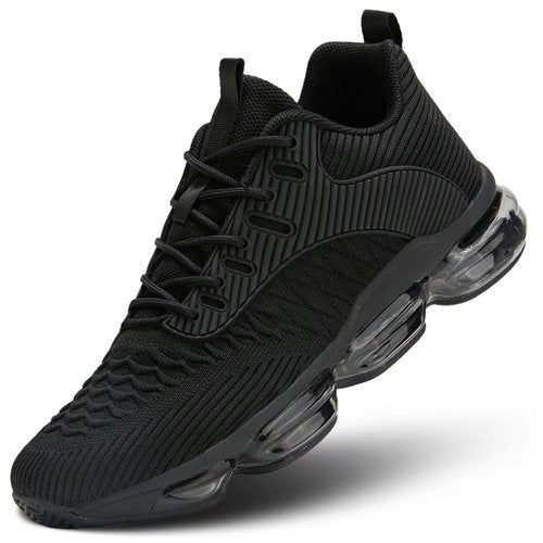 Mens Running Shoes Air Low Top Comfort Walking Lace Up Sneakers Breathable Fashion Tennis Sport Gym Fitness Cross Trainers Black