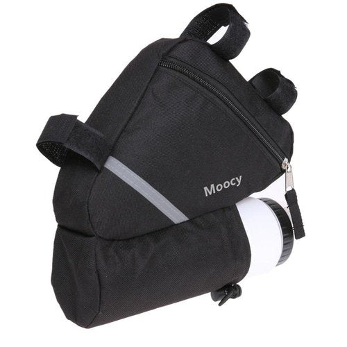 MOOCY Ultralight Reflective Bicycle Triangle Frame Bike Bag with Water Bottle Pouch -Black