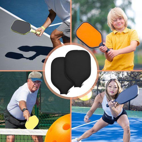 2 Pcs Pickleball Paddle Covers, Universal Case Size - 8.6 x 12.2 inches Zippered Racket Sleeve, Durable Neoprene Paddle Cover, Paddle Storage Bag for Most USAPA Standard (Black) (Black) (Black)