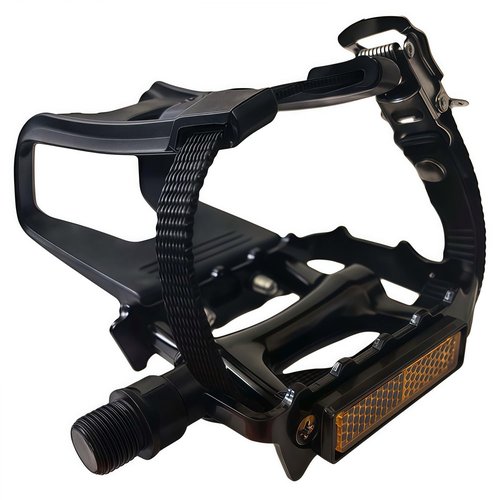 YBEKI All-Terrain Bike Pedals with Toe Clips & Adjustable Straps Dual-Purpose Resin/Alloy Bicycle Pedals 9/16" Spindle - Indoor/Outdoor Use for Exercise/Spin/Road Bikes MTB (Black)