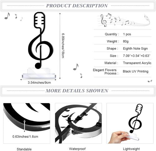 1 Pcs Acrylic Music Appreciation Trophy Award Eighth Note Musician Competition Prize Teacher Music Lover Studio Club Graduation Keepsake Gift