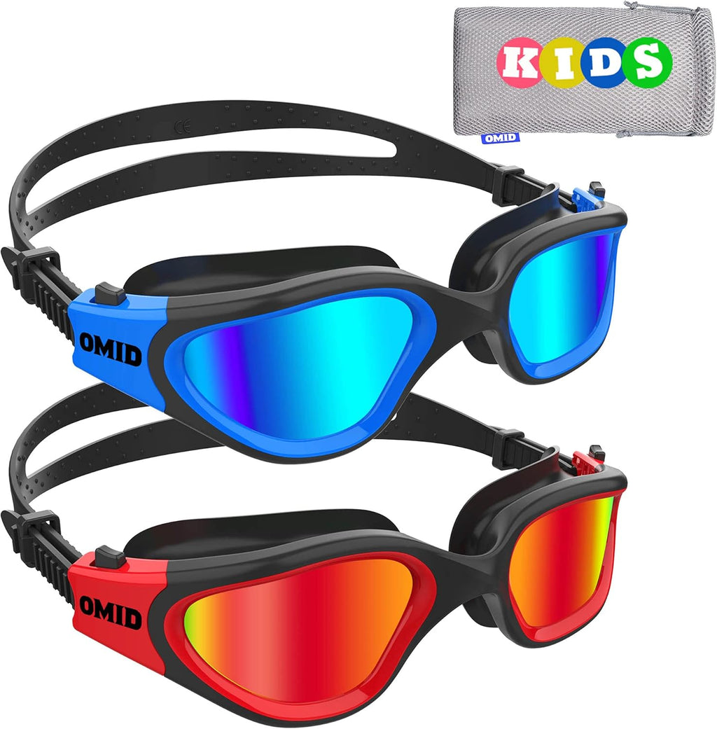 OMID Kids Swim Goggles - Comfortable Polarized Design for Ages 6-14 | 2 Pack Set
