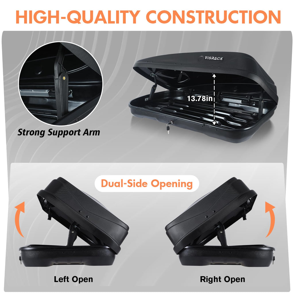 QUAWIP Rooftop Cargo Box,Rooftop Cargo Carrier Hard Shell with Security Keys, Waterproof Heavy Duty Roof Cargo Box, 56 (L) x 30 (W) x 15(H) Inches 13 Cubic Feet (Tool-Free Install) 3D Diamond Black