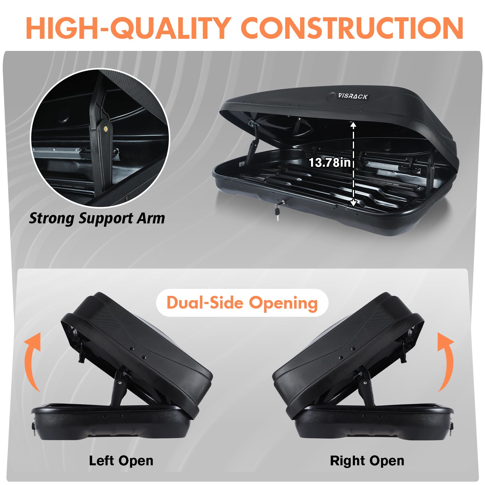 QUAWIP Rooftop Cargo Box,Rooftop Cargo Carrier Hard Shell with Security Keys, Waterproof Heavy Duty Roof Cargo Box, 56 (L) x 30 (W) x 15(H) Inches 13 Cubic Feet (Tool-Free Install) 3D Diamond Black