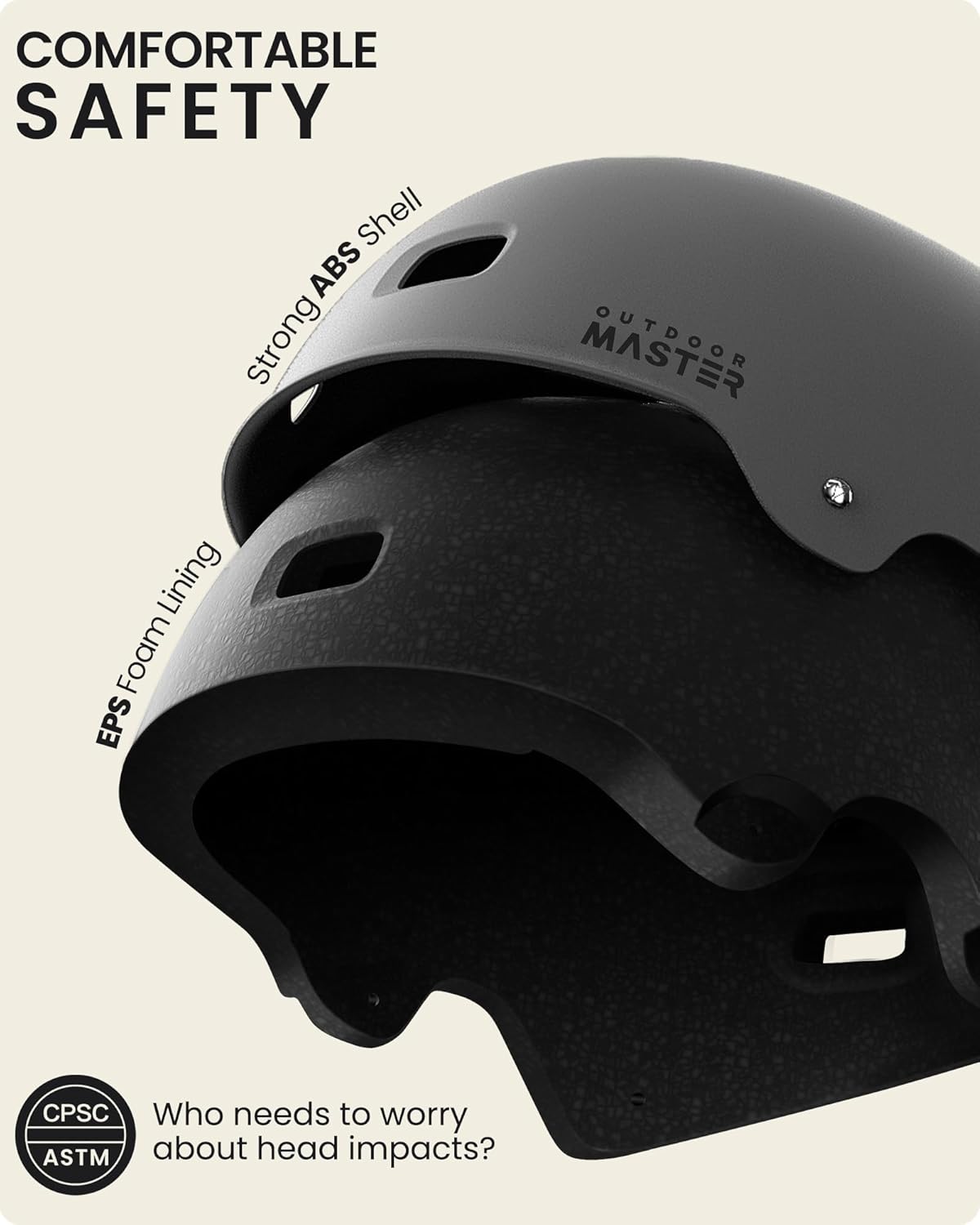 OutdoorMaster Skateboard Helmet - Multi-Sport Ventilation with Two Removable Liners | For Kids, Youth & Adults