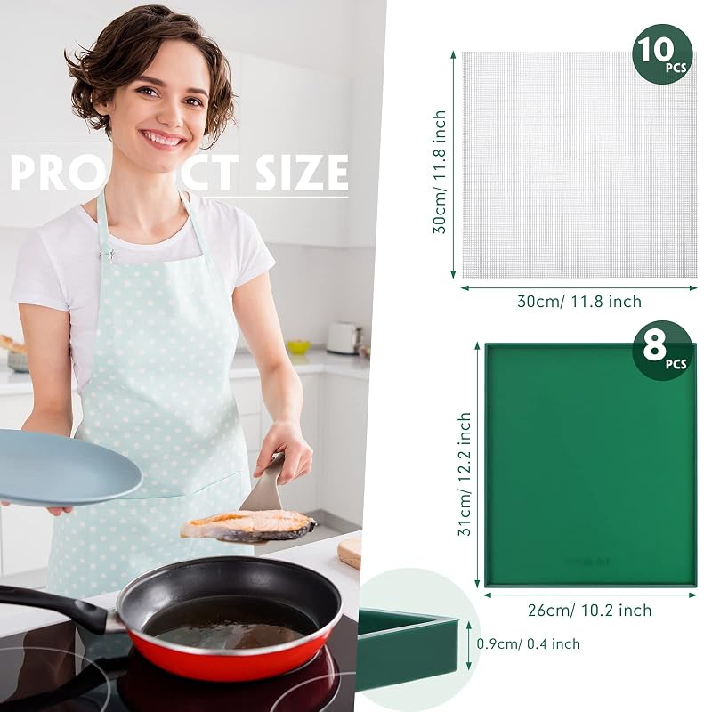 Green 8 Pcs Silicone Dehydrator Sheets & 10 Pcs Mesh Mats - Non-Stick, Reusable for Fruit Leather, Jelly & Snacks (Variation: Green)