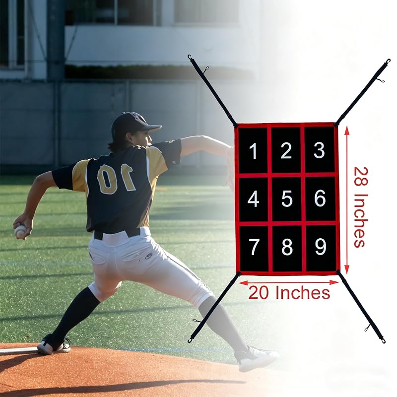 CORECISE Red Numbered Strike Zone Target for Baseball & Softball Net – 9-Zone Pitching Target