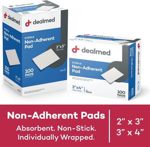 Dealmed Sterile Non-Adherent Gauze Pads - Highly Absorbent, Non-Stick, 3" x 4", 100 Count Box