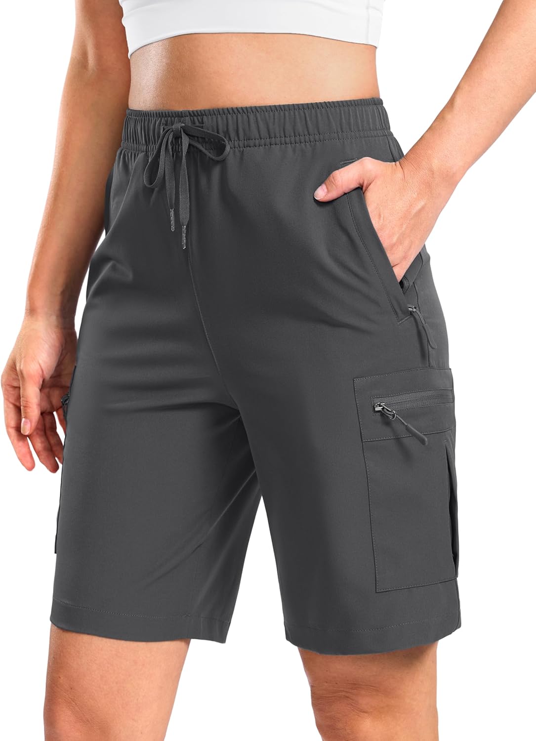 SANTINY Women's Lightweight Hiking Cargo Shorts - Quick Dry with 5 Zipper Pockets | Summer Travel & Golf