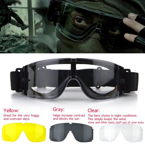 Elemart Tactical Airsoft Goggles - Safety Goggles Army Goggles Military Eye Protection Hunting Glasses for Shooting - 3 Interchangeable Multi Lens & Carrying Case