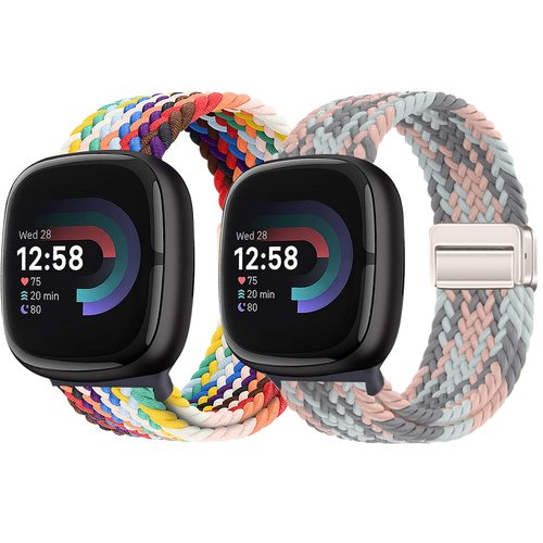 Yeahxing Braided Bands Compatible with Fitbit Versa 4/Fitbit Versa 3/Sense 2/Sense 1,Soft Stretchy Elastic Nylon Wristband Sport Loop Strap for Women Men
