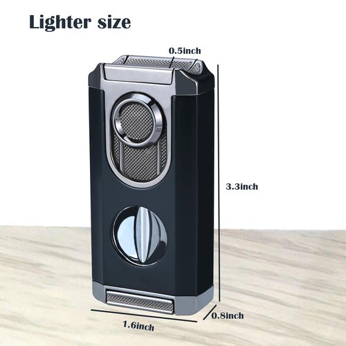 Reetsing Windproof Triple Jet Flame Torch Lighter with Stand – Refillable and Adjustable 3 Flame Lighter with Built-in V-Cut, Quality Gift for Men（Without Butane）