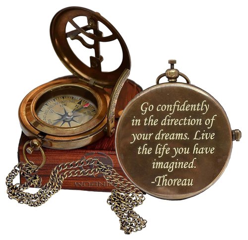 Engraved Go Confidently Brass Compass Quote Gift for Men, Dad, Son - Solid Brass, Antique Finish, Water Resistant, Motivational Quote, Unique Gift for Him or Her