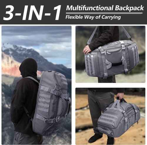 Hannibal Tactical 55L Duffle Bag - Versatile 3-in-1 Tactical Backpack for Sports & Outdoor Activities | Grey