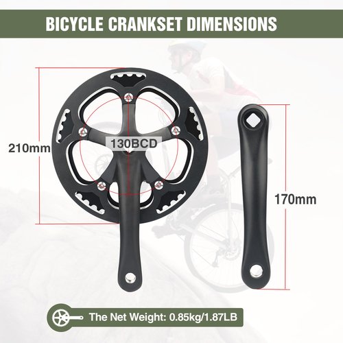WEEROCK E-Bike/Bicycle Crankset 1 PSC 48T Steel Charing, Alumininum Alloy Single Cover and 170mm Arm Crank Set, Compatible with Single Speed Bicycle and 6/7/8/9 Speeds Bicycles, MTB, Road Bike, Black