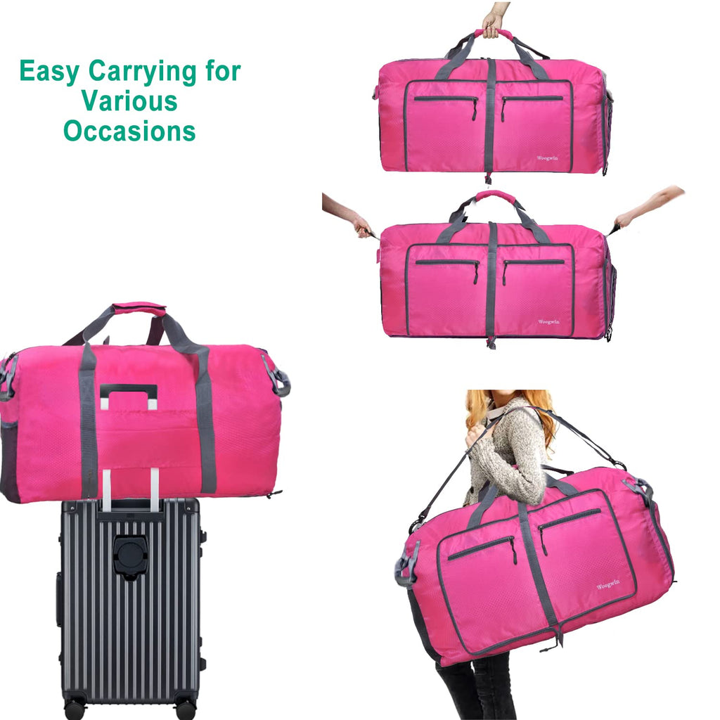 Woogwin Travel Duffel Bag Large Foldable Waterproof Overnight Bag for Beach Swim Bags Pool Sports Gym (100L Rose)