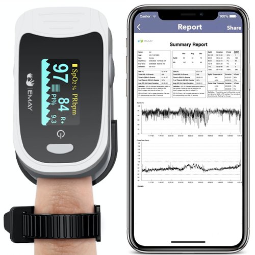 EMAY Sleep Oxygen Monitor - Track Blood Oxygen Levels & Pulse Rate Overnight | Built-In Recording & Sleep Report