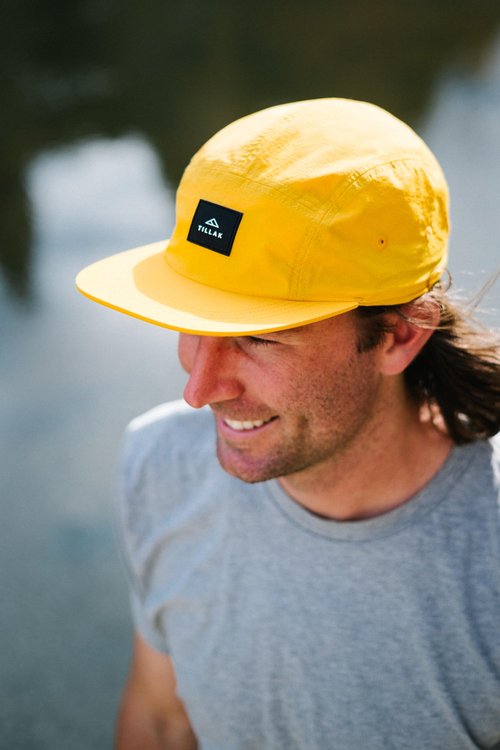 Tillak Chamisa Sun Hat, Lightweight Nylon 5 Panel Cap with Hide-able Neck Shade and Spring Cord (Yellow)