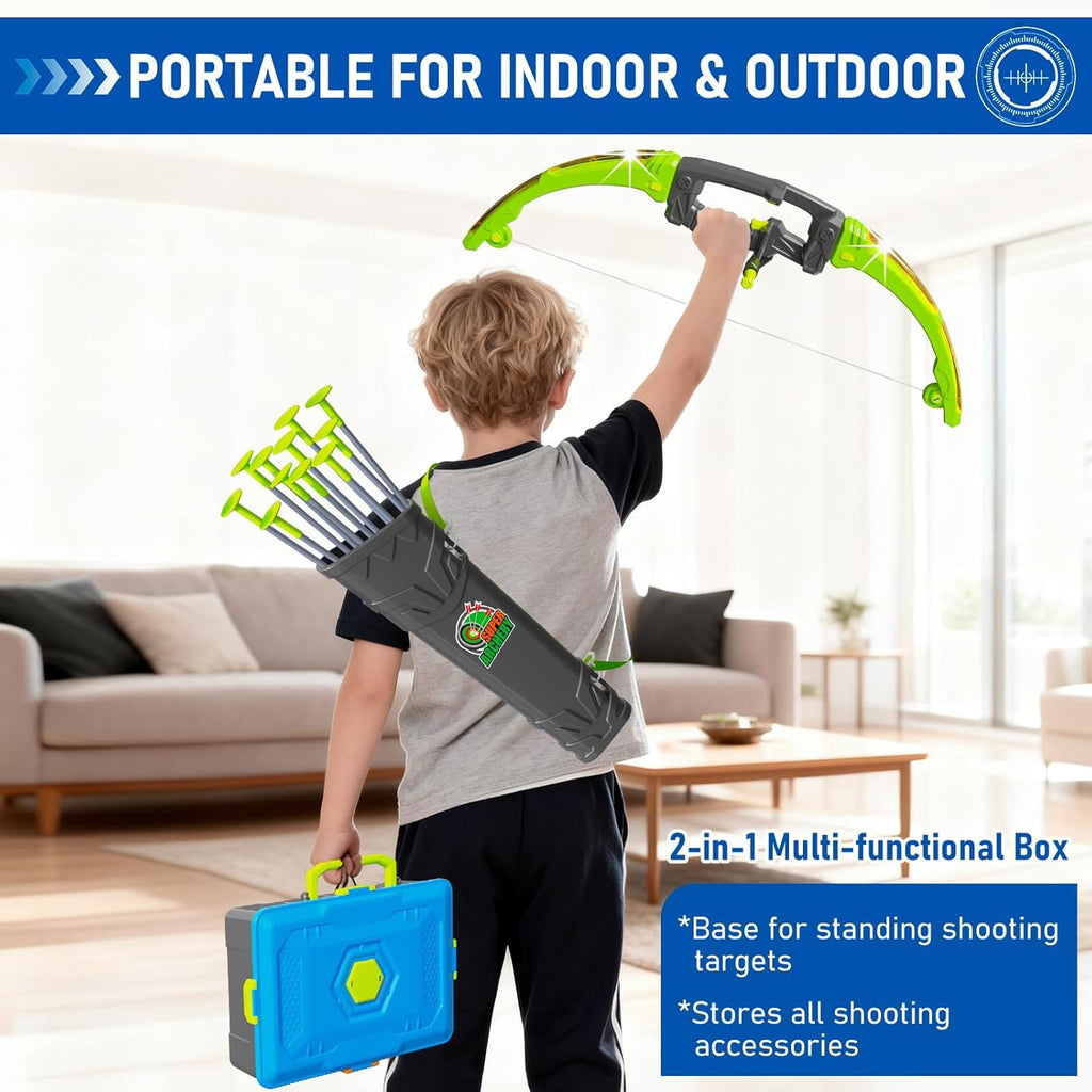 OCHIDO Bow and Arrow Set - 3-in-1 LED Light Up Archery Kit with 4 Targets & 12 Suction Cup Arrows for Kids Ages 5-12