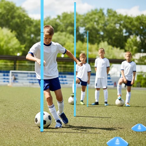 ZEMBSOYA Soccer Training Poles Set, 6 Soccer Poles, Ladder, 10 Soccer Cones, 1 Jump Rope for Soccer Speed and Training（Blue）