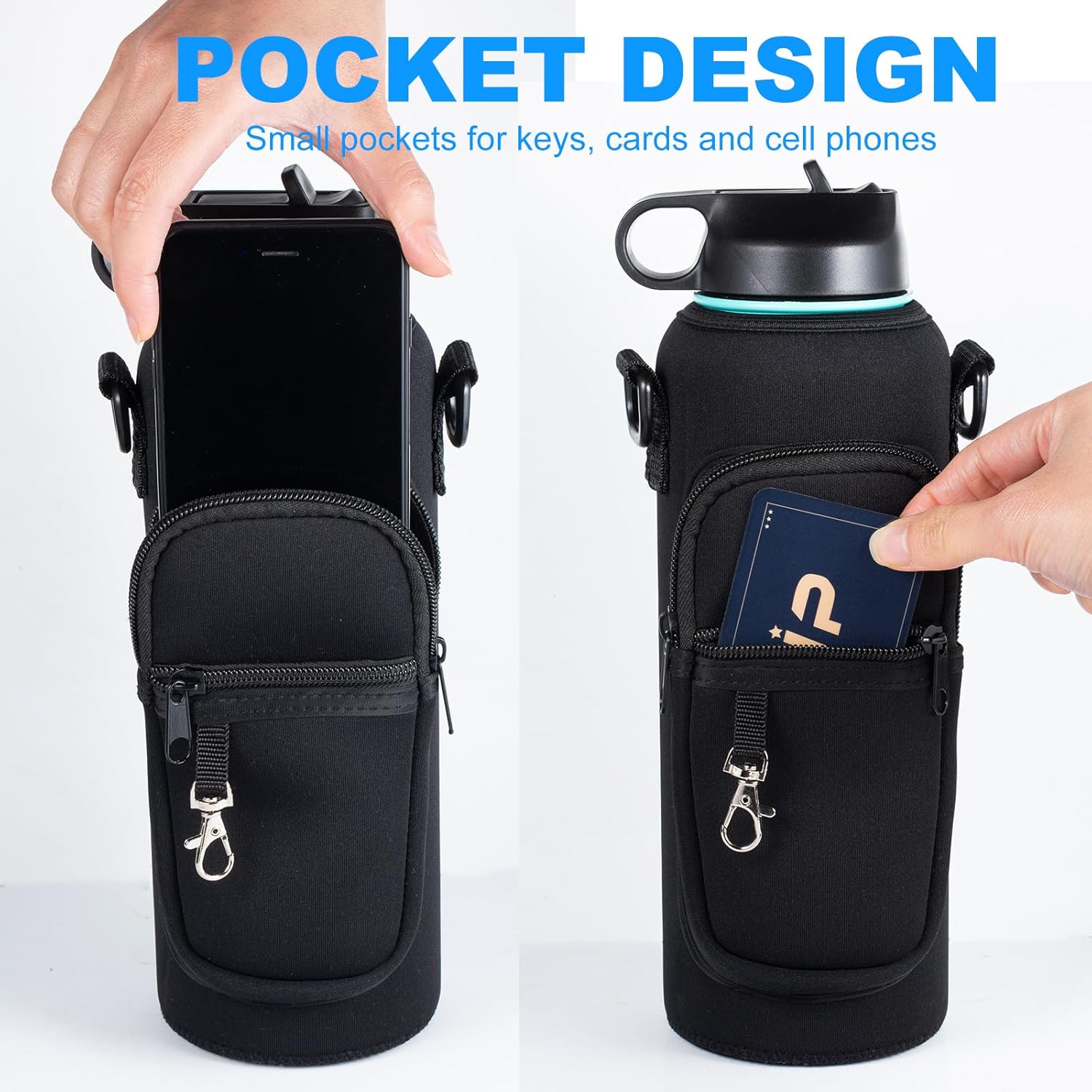 Regine Switzerland Water Bottle Holder - Strap Carrier Sling Bag with Phone Pocket for Hydroflask 32oz/40oz