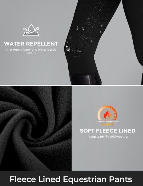 FitsT4 Sports Women's Fleece Horse Riding Pants Full Seat Equestrian Breeches Winter Riding Tights with Pockets Black Medium