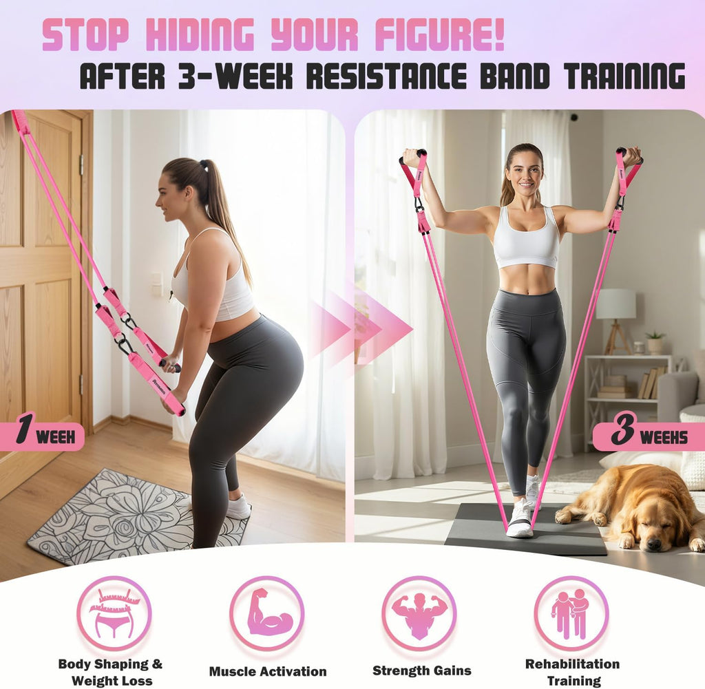 Skiennix Resistance Bands - 5 Level Workout Set with Handles for Women | Ideal for Yoga & Pilates