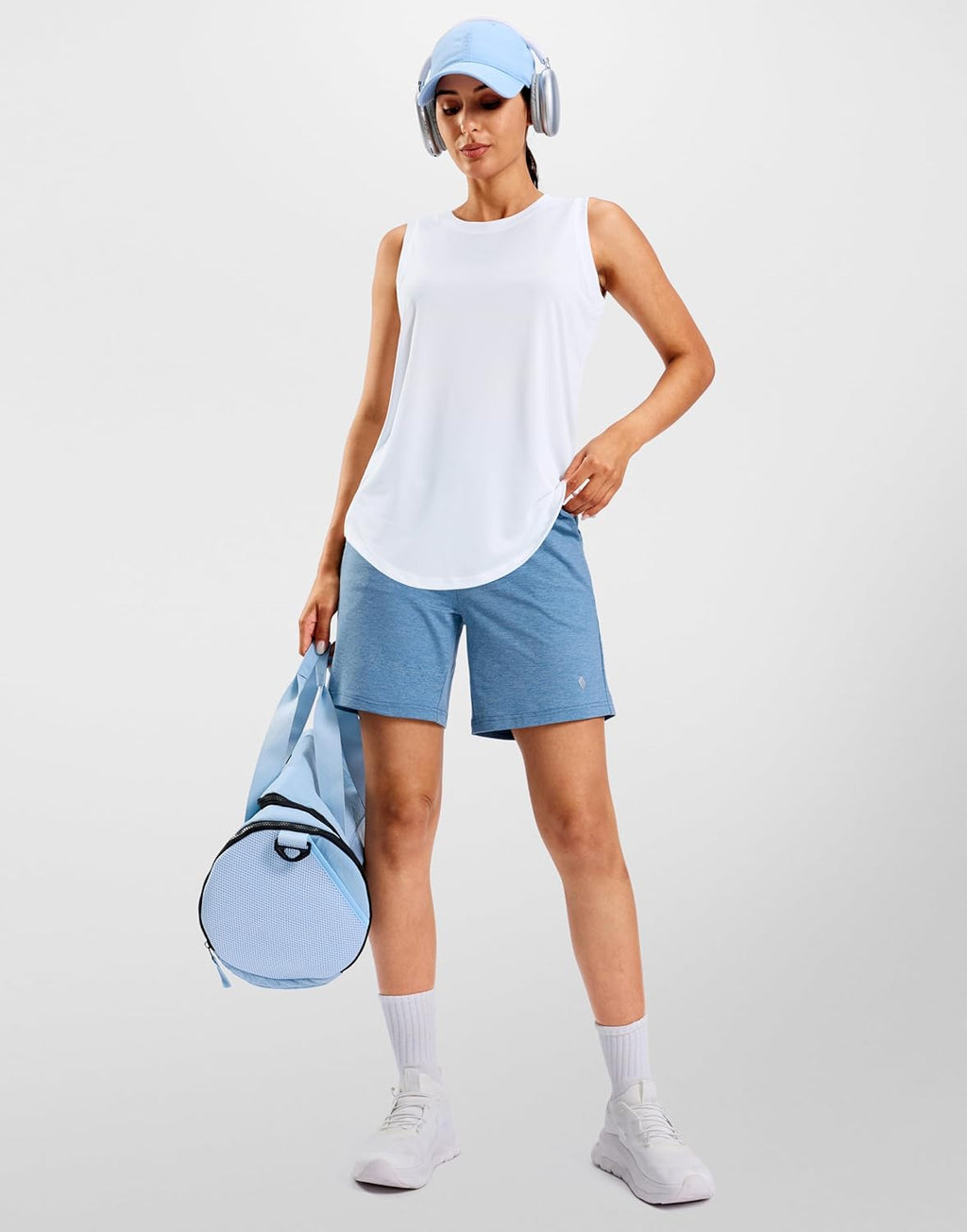 SANTINY Women's Lightweight Sleeveless Workout Tank Top - Athletic Yoga & Tennis Shirt (White, Large)