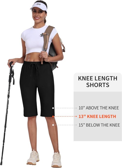 MoFiz Women's Quick-Dry Knee-Length Hiking Shorts - Water-Resistant Athletic Bermuda Shorts with 3 Pockets
