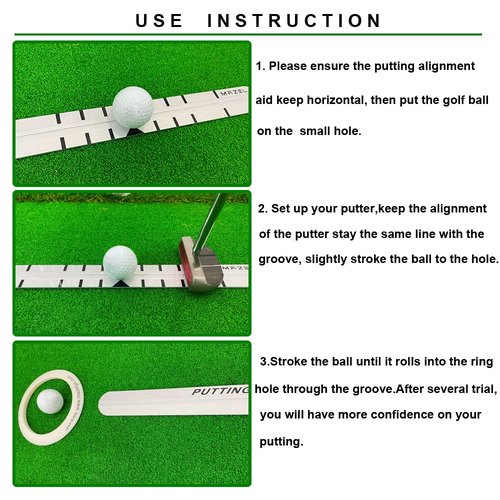 MAZEL Golf Putting Alignment Rail,Alloy Steel Golf Trainer Aid for Putting Green,35 * 1.6 Inch,Precision Distance Control & Instant Feedback (Putting Alignment Rail, Putting Ring, Practice Ball)