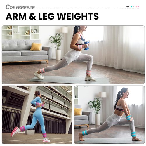 Ankle Weights 2LB 1 Pair Wrist Leg Arm Weights for Women Men, Strength Weighted for Walking, Running, Jogging, Fitness, Gym Workout - Light Pink