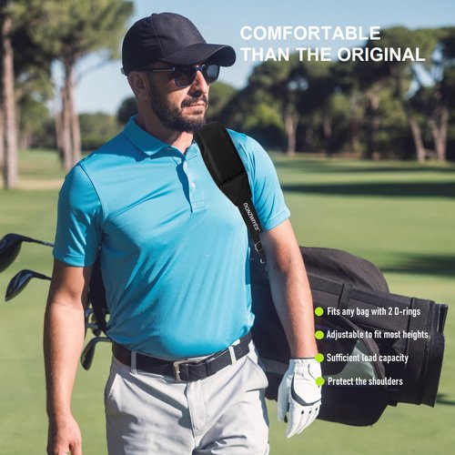 DONZWIYES Golf Bag Shoulder Strap Upgraded Single Padded Adjustable Straps Universal Replacement(All in Black,1 Pack)
