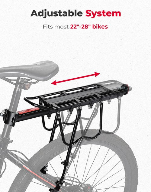 KEMIMOTO Rear Bike Rack for Bicycle - 220 lbs Capacity Aluminium Alloy with Bungee Cord Bike Rack for Back of Bike Cargo Rack Carrier Quick Release Universal for 22-28 Inch Bicycles