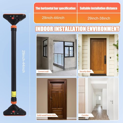 Pull Up Bar for Doorways, Chin Up Bar With Level Meter and Adjustable Width(29"-44") Max Load 440 LBS,No Screws and Tools Included, Orange