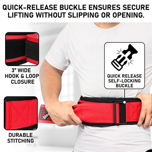 Stealth Sports Weight Lifting Belt – 6.5” Back Support Padded Workout Belt Auto Lock Buckle – Neoprene Gym Belt Men Women – Fitness Bodybuilding Training Deadlift Squats Weightlifting Belt (S)