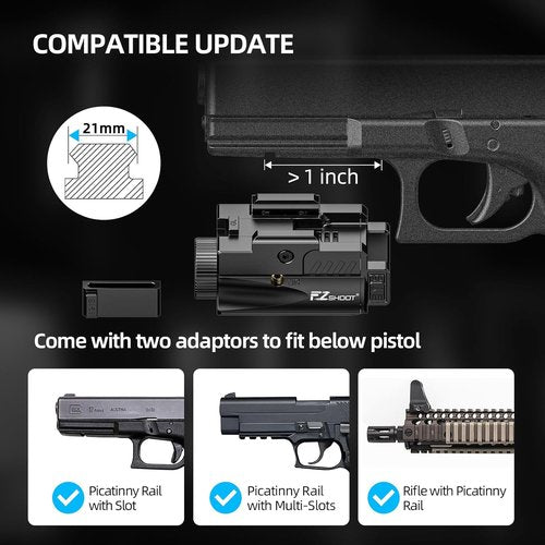 EZshoot Pistol Light Laser Combo - 1000 Lumens Rechargeable Gun Light with Red Laser Beam | Compatible with Glock & Picatinny Rail