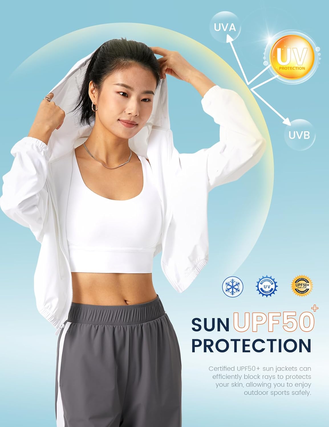 Wyeysyt Women's Cropped Jacket - UPF 50+ UV Sun Protection for Outdoor Workouts | White, Size S
