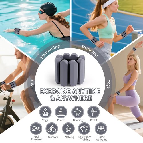Wrist Weights – Adjustable Ankle Wrist Weights for Women & Men – Set of Weighted Bangles 2 lbs (1 lb Each) | Arm and Leg Weights for Pilates, Yoga, Running & Walking (Grey)