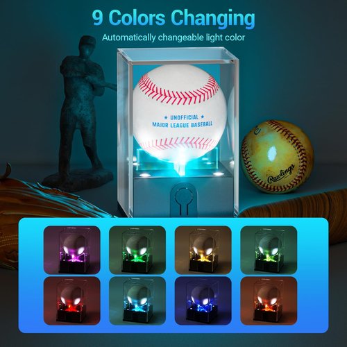 Leshein Baseball Display Case - LED Lighted Acrylic Holder for Memorabilia | UV Protected Clear Design