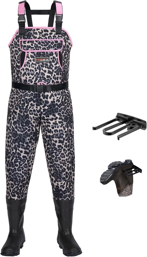 HISEA Women's Chest Waders - 4.5mm Neoprene Leopard Print - Insulated Waterproof Fishing Gear