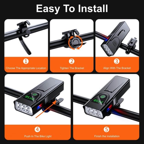 SHEROSELF Bike Light USB-C Rechargeable, Super Bright 6-LED Headlight, IPX6 Waterproof, 5 Modes, Front Light for Night Riding, Road & Mountain Biking, Commuters & Kids