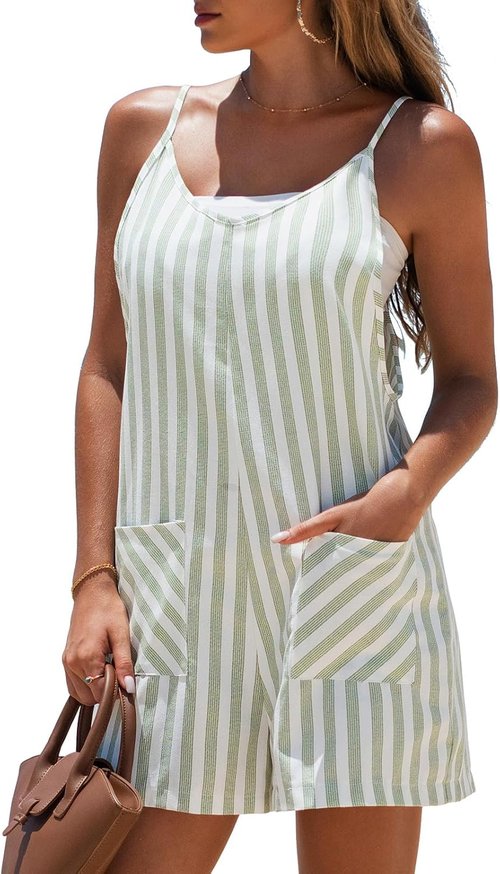 EXLURA Women's Summer Casual Striped Sleeveless Romper Dress - Loose Cotton Jumpsuit for Beach Vacations
