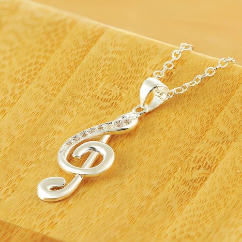 WDIYIEETN Fashion Jewelry 925 Sterling Silver CZ Crystal Musical Note Pendant Necklace