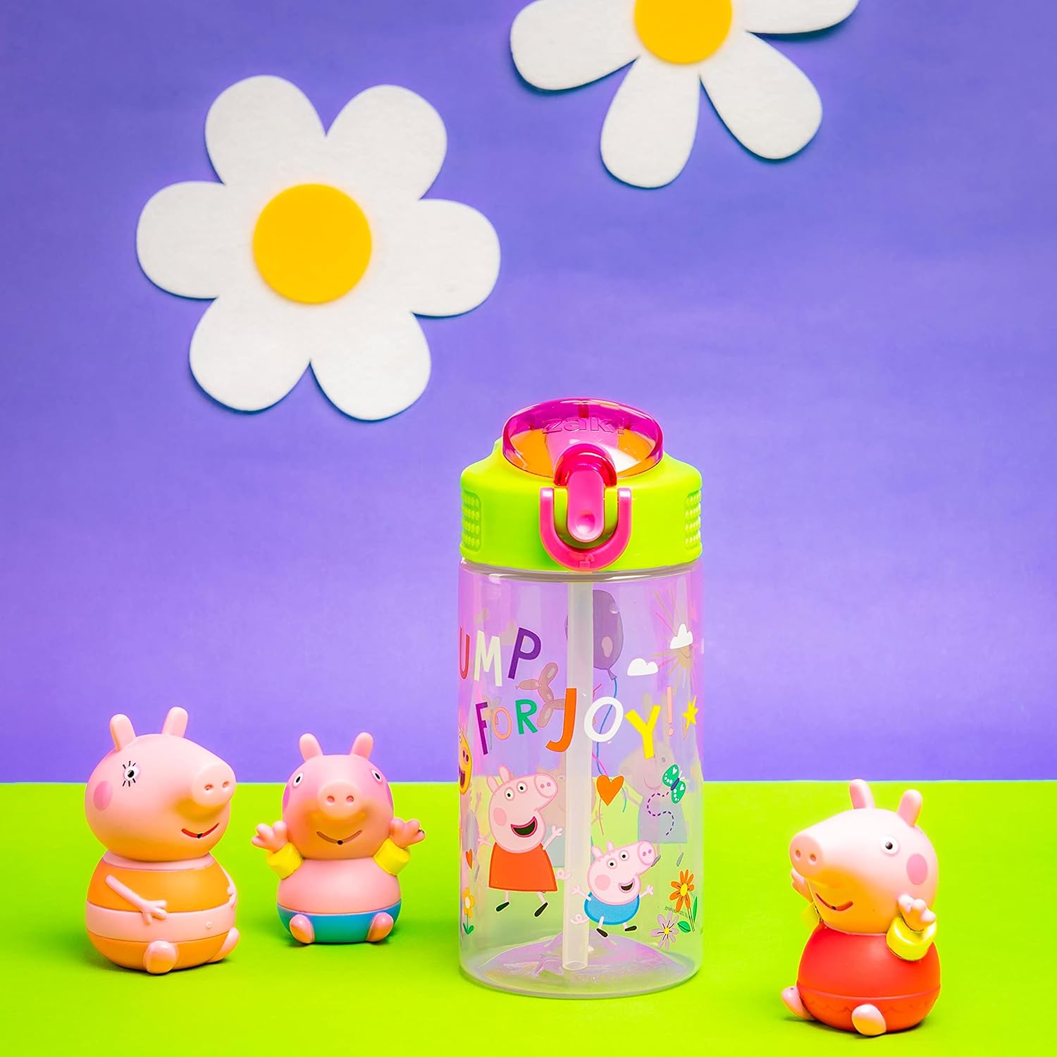 Zak Designs Peppa Pig Kids Water Bottle - 16oz Durable Plastic with Straw & Leak-Proof Design
