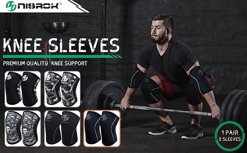 Nisrok 7mm Knee Sleeves - 1 Pair, Camo Gray Large - Neoprene Knee Brace for Cross Training, Weightlifting & Squats