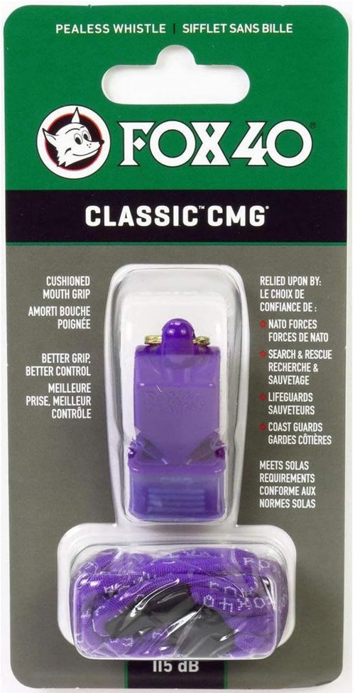 Fox 40 Classic CMG Pealess Safety Whistle - 115 dB Loudness | Purple with Lanyard